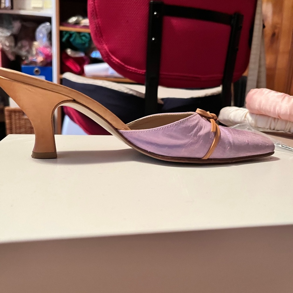 Lavender silk mules